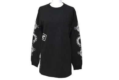 極美品 CHROME HEARTS クロムハーツ 長袖Ｔシャツ サイズS CHクロス ホースシュー プリント ブラック コットン 中古 64163