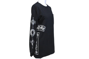 極美品 CHROME HEARTS クロムハーツ 長袖Ｔシャツ サイズS CHクロス ホースシュー プリント ブラック コットン 中古 64163