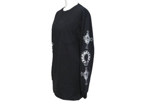 極美品 CHROME HEARTS クロムハーツ 長袖Ｔシャツ サイズS CHクロス ホースシュー プリント ブラック コットン 中古 64163