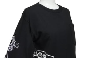 極美品 CHROME HEARTS クロムハーツ 長袖Ｔシャツ サイズS CHクロス ホースシュー プリント ブラック コットン 中古 64163