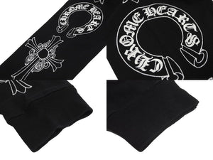 極美品 CHROME HEARTS クロムハーツ 長袖Ｔシャツ サイズS CHクロス ホースシュー プリント ブラック コットン 中古 64163