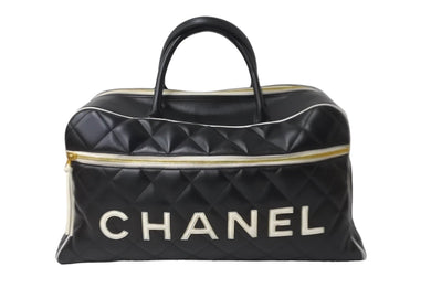 極美品 CHANEL シャネル スポーツ ロゴマトラッセ ボストンバッグ ブラック ホワイト 3番台 ロゴ ゴールド金具 中古 64178
