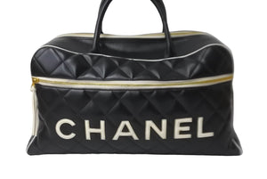極美品 CHANEL シャネル スポーツ ロゴマトラッセ ボストンバッグ ブラック ホワイト 3番台 ロゴ ゴールド金具 中古 64178