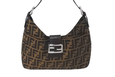 極美品 FENDI フェンディマンマバケット ワンショルダーバッグ ブラウン シルバー金具 中古 64185 
