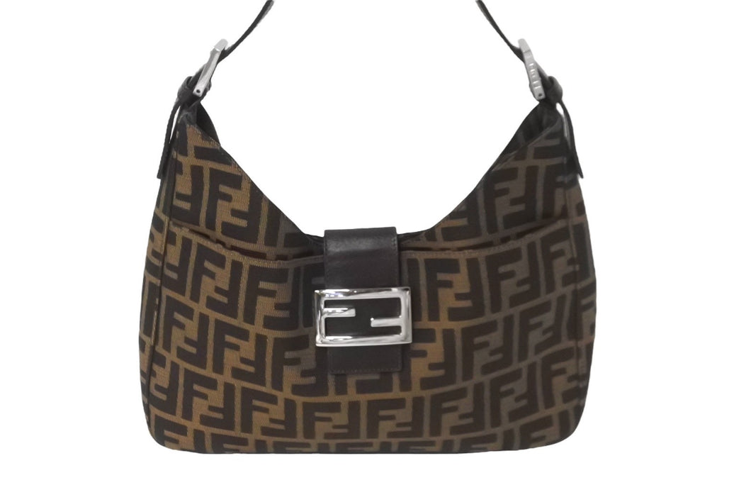 極美品 FENDI フェンディマンマバケット ワンショルダーバッグ ブラウン シルバー金具 中古 64185 