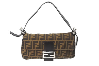 FENDI フェンディ マンマバケット ハンドバッグ ズッカ柄 ブラウン シルバー金具 キャンバス レザー 美品 中古 64186 