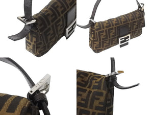 FENDI フェンディ マンマバケット ハンドバッグ ズッカ柄 ブラウン シルバー金具 キャンバス レザー 美品 中古 64186 