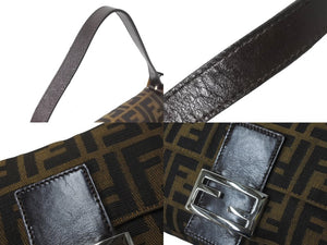 FENDI フェンディ マンマバケット ハンドバッグ ズッカ柄 ブラウン シルバー金具 キャンバス レザー 美品 中古 64186 