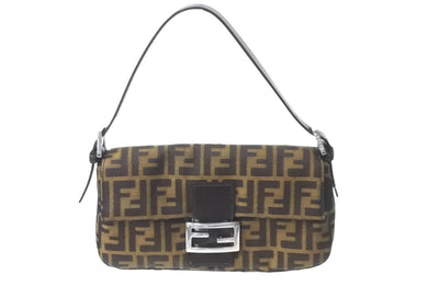 FENDI フェンディ マンマバケット ハンドバッグ ズッカ柄 ブラウン シルバー金具 キャンバス レザー 美品 中古 64187 