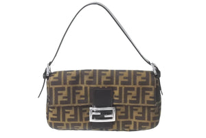 FENDI フェンディ マンマバケット ハンドバッグ ズッカ柄 ブラウン シルバー金具 キャンバス レザー 美品 中古 64187 