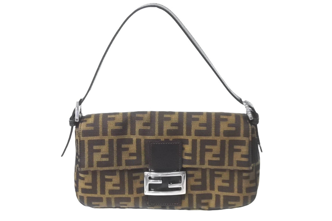 FENDI フェンディ マンマバケット ハンドバッグ ズッカ柄 ブラウン シルバー金具 キャンバス レザー 美品 中古 64187 