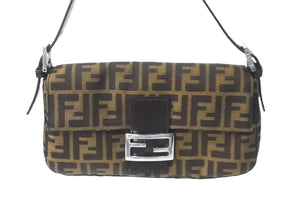 FENDI フェンディ マンマバケット ハンドバッグ ズッカ柄 ブラウン シルバー金具 キャンバス レザー 美品 中古 64187 