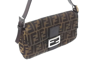 FENDI フェンディ マンマバケット ハンドバッグ ズッカ柄 ブラウン シルバー金具 キャンバス レザー 美品 中古 64187 