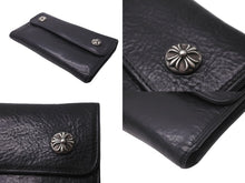 Load image into Gallery viewer, CHROME HEARTS クロムハーツ ウェーブウォレット 三つ折り財布 クロスボールボタン レザー シルバー925 ブラック 美品 中古 64213