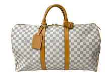 Load image into Gallery viewer, LOUISVUITTON ルイヴィトン キーポル50 ボストンバッグ N48223 ダミエアズールキャンバス ヌメ革 ホワイト 美品 中古 64265