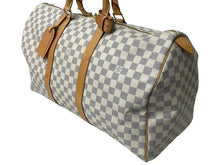 Load image into Gallery viewer, LOUISVUITTON ルイヴィトン キーポル50 ボストンバッグ N48223 ダミエアズールキャンバス ヌメ革 ホワイト 美品 中古 64265