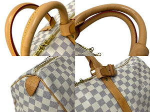 LOUISVUITTON ルイヴィトン キーポル50 ボストンバッグ N48223 ダミエアズールキャンバス ヌメ革 ホワイト 美品 中古 64265