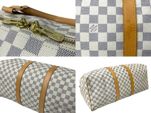 LOUISVUITTON ルイヴィトン キーポル50 ボストンバッグ N48223 ダミエアズールキャンバス ヌメ革 ホワイト 美品 中古 64265