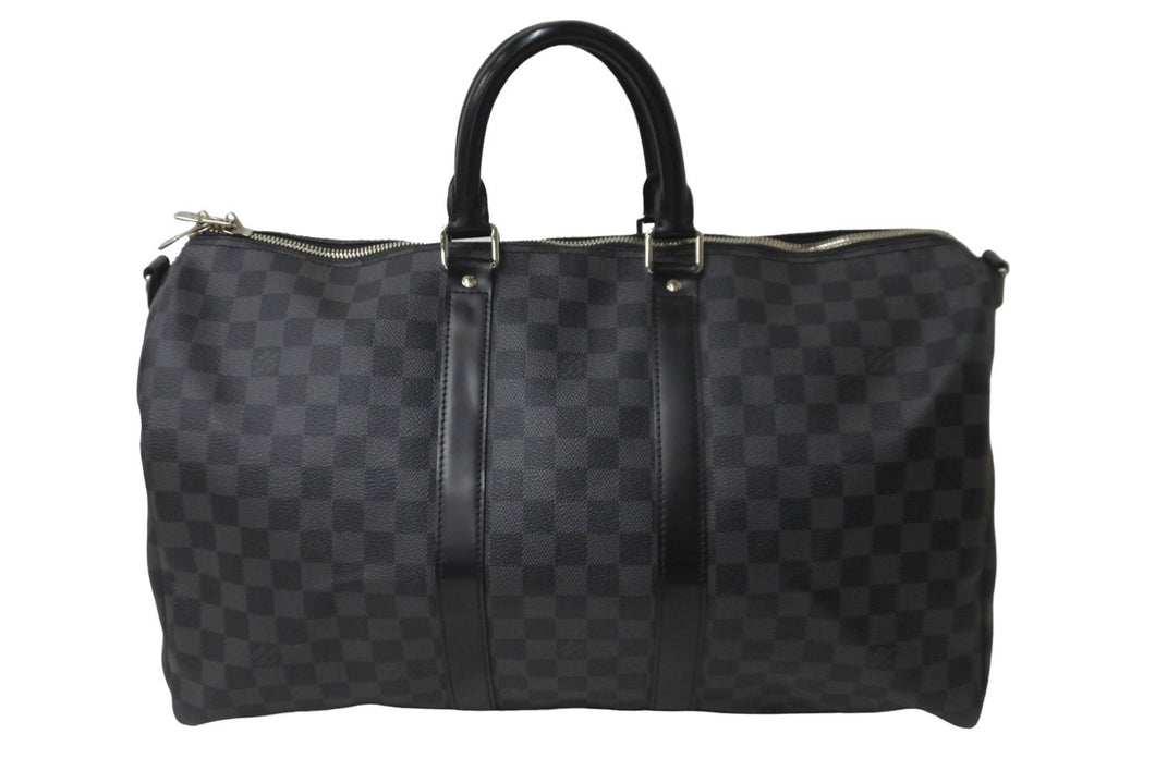 LOUIS VUITTON ルイヴィトン キーポル バンドリエール45 ボストンバッグ ダミエグラフィット N41418 シルバー 美品 中古 64267