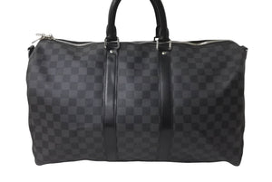 LOUIS VUITTON ルイヴィトン キーポル バンドリエール45 ボストンバッグ ダミエグラフィット N41418 シルバー 美品 中古 64267