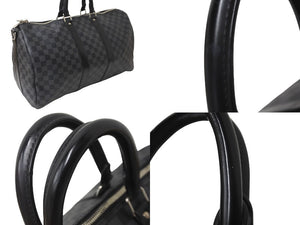 LOUIS VUITTON ルイヴィトン キーポル バンドリエール45 ボストンバッグ ダミエグラフィット N41418 シルバー 美品 中古 64267