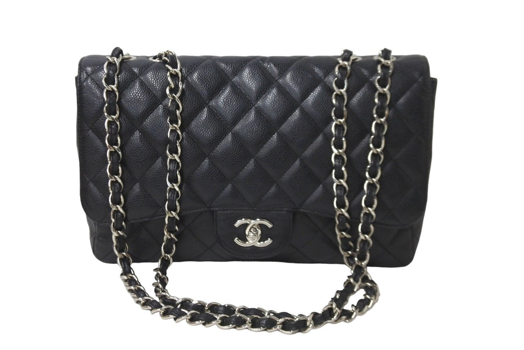 CHANEL シャネル チェーンショルダーバッグ マトラッセ 30CM シングルフラップ ブラックシルバー 13番台 中古 64274