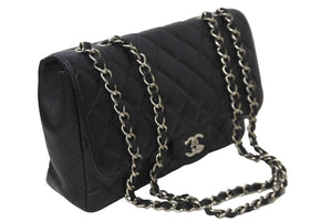 CHANEL シャネル チェーンショルダーバッグ マトラッセ 30CM シングルフラップ ブラックシルバー 13番台 中古 64274