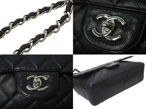 CHANEL シャネル チェーンショルダーバッグ マトラッセ 30CM シングルフラップ ブラックシルバー 13番台 中古 64274