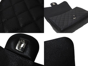 CHANEL シャネル チェーンショルダーバッグ マトラッセ 30CM シングルフラップ ブラックシルバー 13番台 中古 64274
