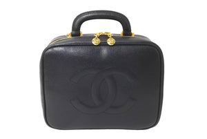 極美品 CHANEL シャネル ココマーク バニティ 4番台 キャビアスキン ブラック ゴールド金具 中古 64275