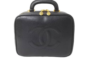 極美品 CHANEL シャネル ココマーク バニティ 4番台 キャビアスキン ブラック ゴールド金具 中古 64275