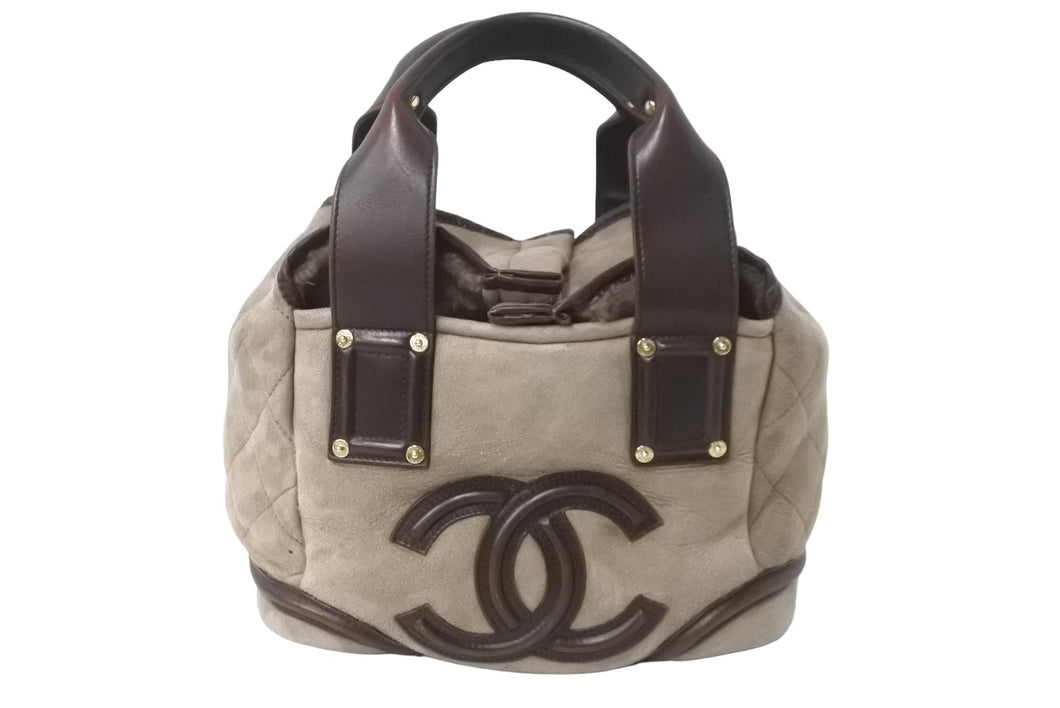 CHANEL シャネル ハーフマトラッセ ハンドバッグ CC ココマーク 10番台 ブラウン ムートン レザー ゴールド金具 良品 中古 64276