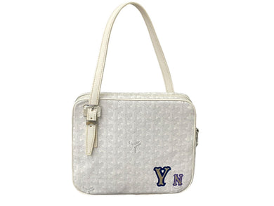 Excellent condition GOYARD Yona MM shoulder bag with initials, herringbone pattern, white, silver hardware, pre-owned, 64278 