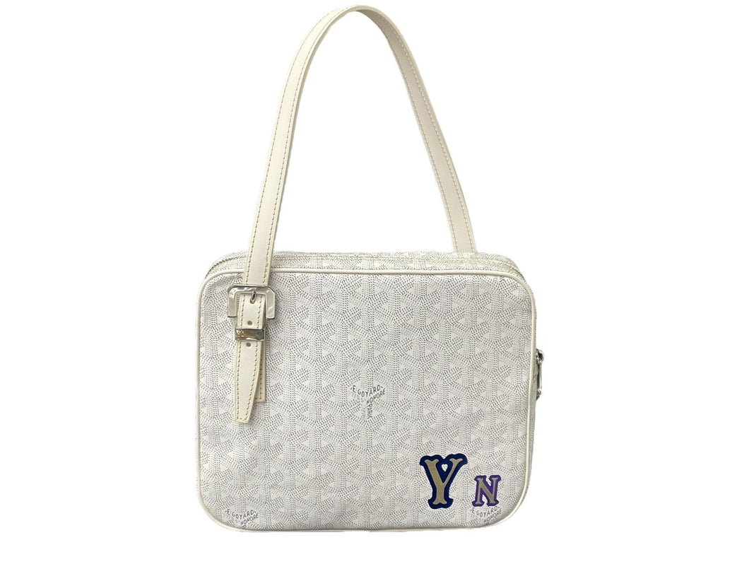 極美品 GOYARD ゴヤール ショルダーバッグ ヨナMM イニシャル入り ヘリンボーン柄 ホワイト シルバー金具 中古 64278