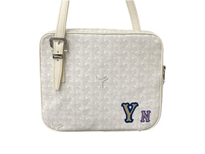 極美品 GOYARD ゴヤール ショルダーバッグ ヨナMM イニシャル入り ヘリンボーン柄 ホワイト シルバー金具 中古 64278