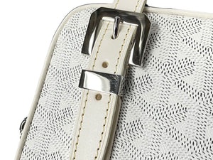 極美品 GOYARD ゴヤール ショルダーバッグ ヨナMM イニシャル入り ヘリンボーン柄 ホワイト シルバー金具 中古 64278