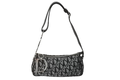 Christian Dior クリスチャンディオール ワンショルダー ハンドバッグ トロッター 08-BO-0015 コットンキャンバス グレー 美品 中古 64280