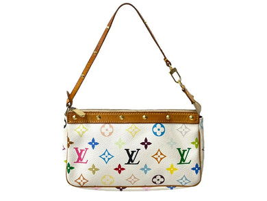 LOUIS VUITTON ルイヴィトン ポシェット アクセソワール アクセサリーポーチ M92649 モノグラム マルチカラーホワイト 良品 中古 64286