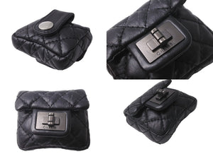 CHANEL シャネル ミニポーチ 小物入れ ブラック キルティング ラムスキン 美品 中古 64290