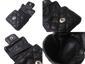 CHANEL シャネル ミニポーチ 小物入れ ブラック キルティング ラムスキン 美品 中古 64290