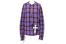 Load image into Gallery viewer, CHROME HEARTS クロムハーツ 長袖シャツ サイズS クロスパッチ フローラルクロス シルバー925 ワインレッド ブルー 美品 中古 64293
