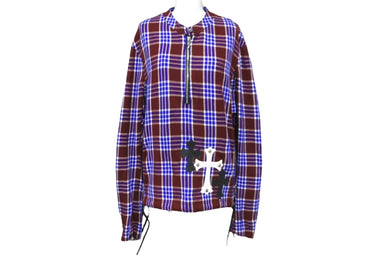 CHROME HEARTS クロムハーツ 長袖シャツ サイズS クロスパッチ フローラルクロス シルバー925 ワインレッド ブルー 美品 中古 64293