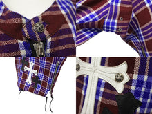 Load image into Gallery viewer, CHROME HEARTS クロムハーツ 長袖シャツ サイズS クロスパッチ フローラルクロス シルバー925 ワインレッド ブルー 美品 中古 64293