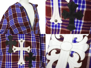 CHROME HEARTS クロムハーツ 長袖シャツ サイズS クロスパッチ フローラルクロス シルバー925 ワインレッド ブルー 美品 中古 64293
