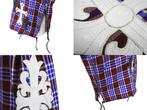 CHROME HEARTS クロムハーツ 長袖シャツ サイズS クロスパッチ フローラルクロス シルバー925 ワインレッド ブルー 美品 中古 64293