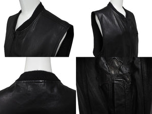 CHROME HEARTS クロムハーツ レザーパパベスト CHクロスパッチ サイズM ブラック シルバー925 牛革 ダガージップ 美品 中古 64294