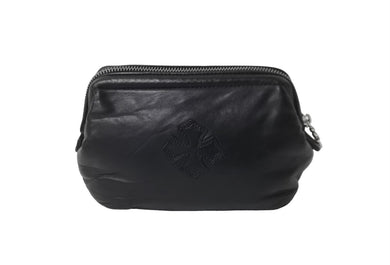 極美品 CHROME HEARTS クロムハーツ ポーチ コスメティックケース クロスパッチ ダガー ブラック シルバー金具 中古 64296