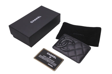 極美品 CHANEL シャネル カードケース カンボンライン 17番台 ココマーク レザー エナメル ブラック ピンク 中古 64306