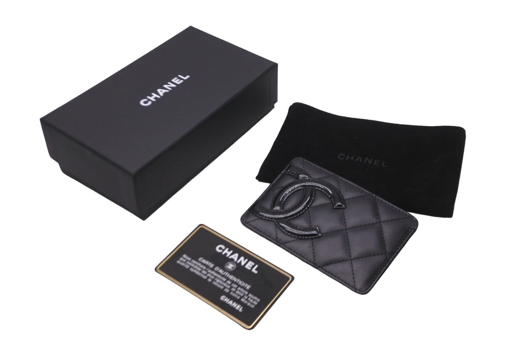 極美品 CHANEL シャネル カードケース カンボンライン 17番台 ココマーク レザー エナメル ブラック ピンク 中古 64306