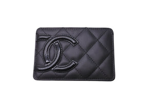 極美品 CHANEL シャネル カードケース カンボンライン 17番台 ココマーク レザー エナメル ブラック ピンク 中古 64306